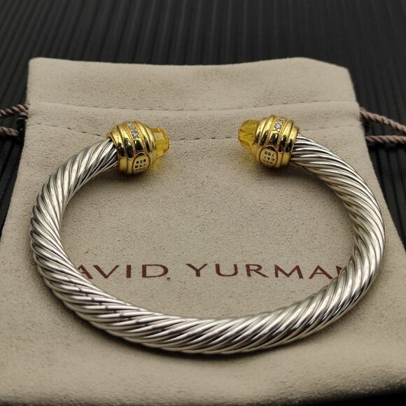 David Yurman sterling silver bracelet, set with 18K yellow gold and citrine, 7mm - Picture 3 of 10